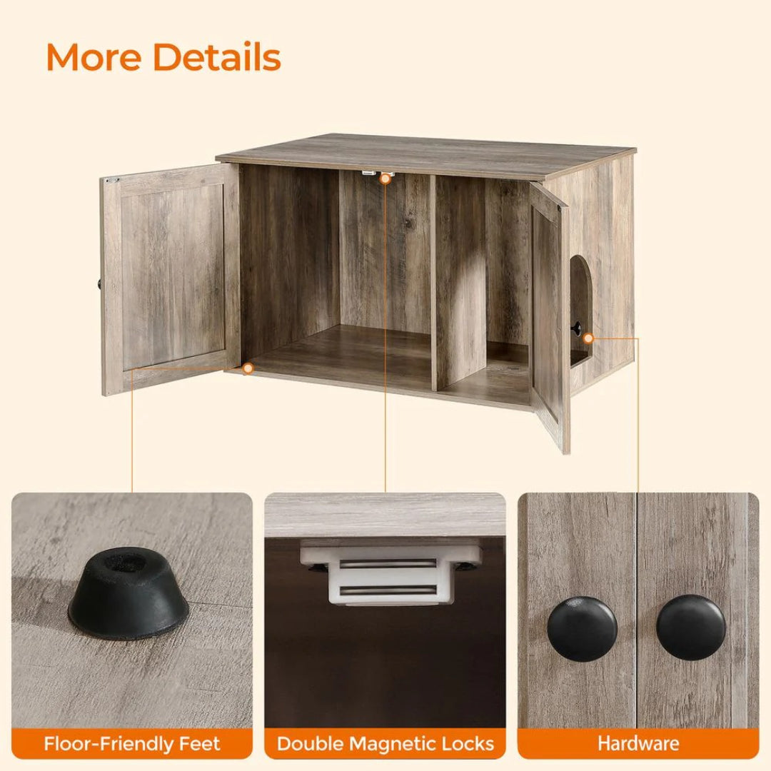 Cat Litter Box Enclosure Furniture Cabinet With Divider 31.5in Wide – product view 12 | Amaraloft