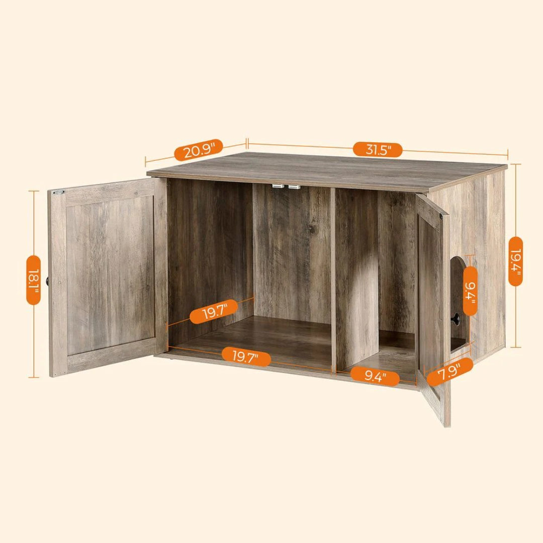 Cat Litter Box Enclosure Furniture Cabinet With Divider 31.5in Wide – product view 13 | Amaraloft