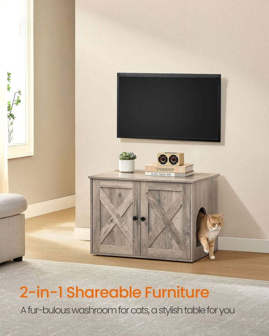Cat Litter Box Enclosure Furniture Cabinet With Divider 31.5in Wide – product view 15 | Amaraloft