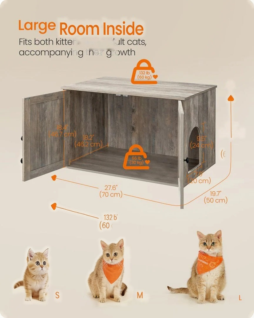 Cat Litter Box Enclosure Furniture Cabinet With Divider 31.5in Wide – product view 18 | Amaraloft