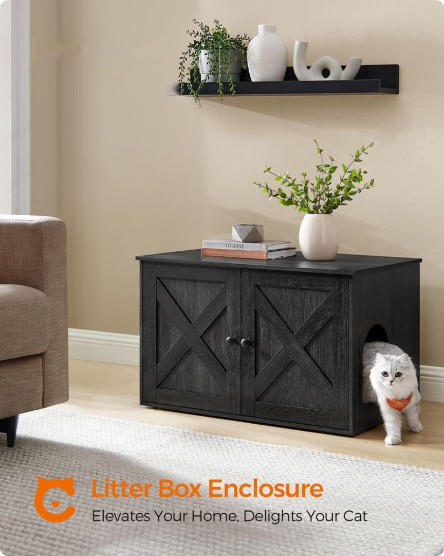 Cat Litter Box Enclosure Furniture Cabinet With Divider 31.5in Wide – product view 20 | Amaraloft