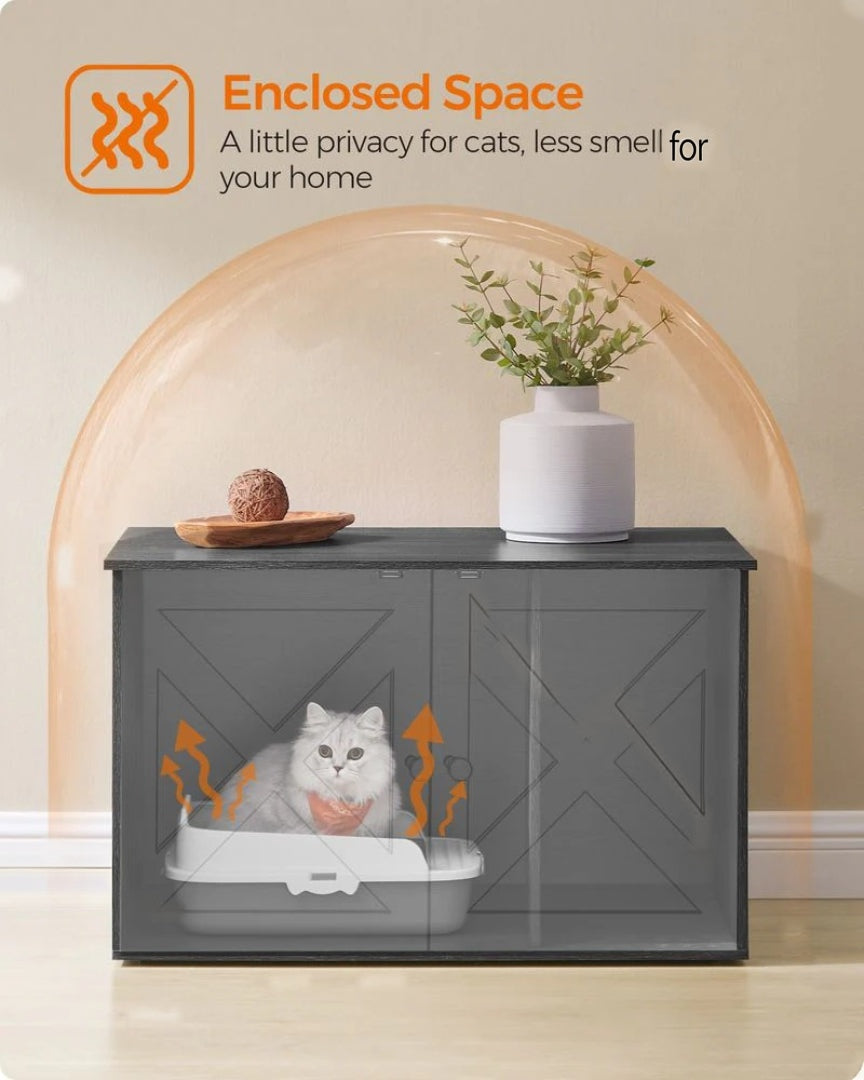 Cat Litter Box Enclosure Furniture Cabinet With Divider 31.5in Wide – product view 22 | Amaraloft