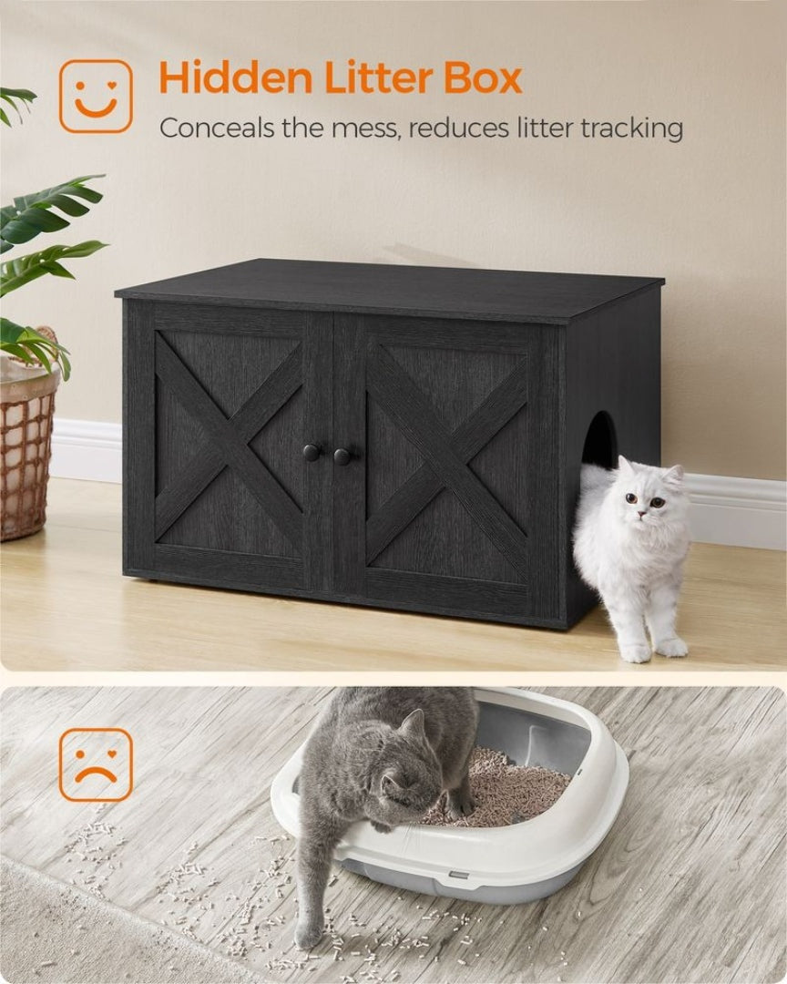 Cat Litter Box Enclosure Furniture Cabinet With Divider 31.5in Wide – product view 23 | Amaraloft