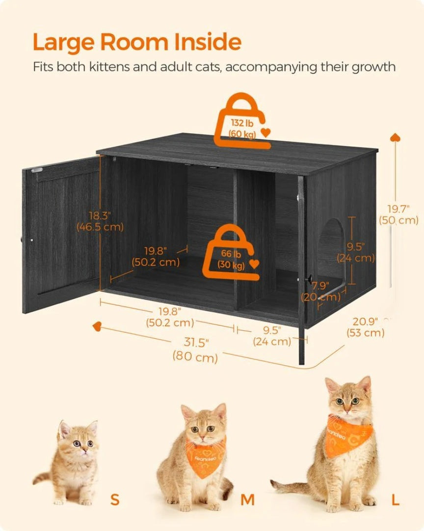 Cat Litter Box Enclosure Furniture Cabinet With Divider 31.5in Wide – product view 24 | Amaraloft