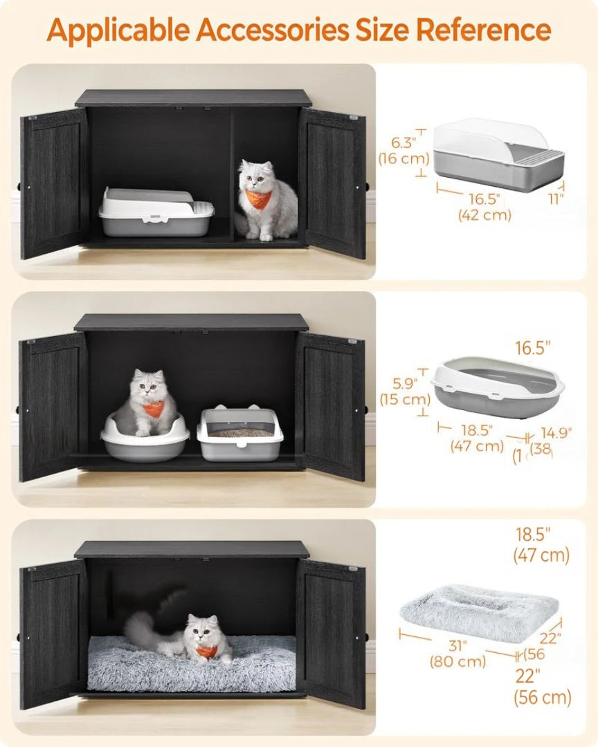 Cat Litter Box Enclosure Furniture Cabinet With Divider 31.5in Wide – product view 25 | Amaraloft