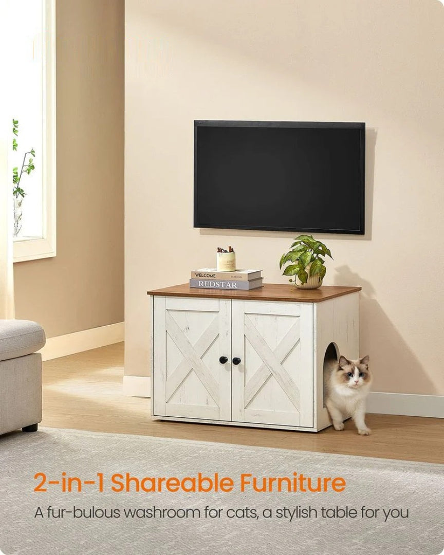 Cat Litter Box Enclosure Furniture Cabinet With Divider 31.5in Wide – product view 28 | Amaraloft