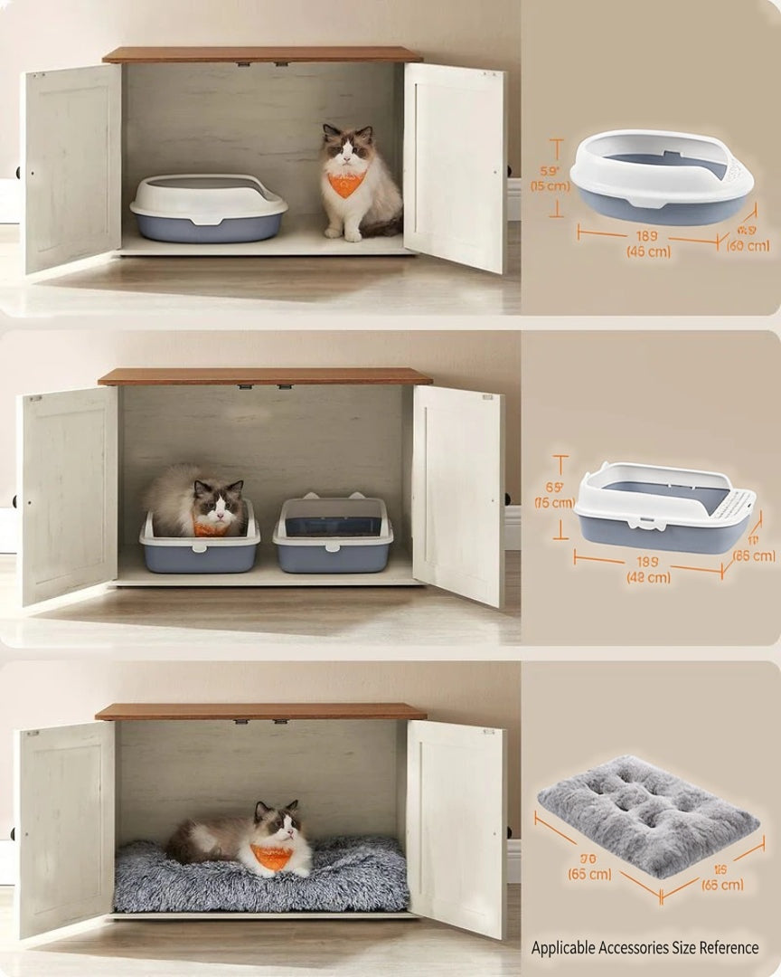 Cat Litter Box Enclosure Furniture Cabinet With Divider 31.5in Wide – product view 29 | Amaraloft