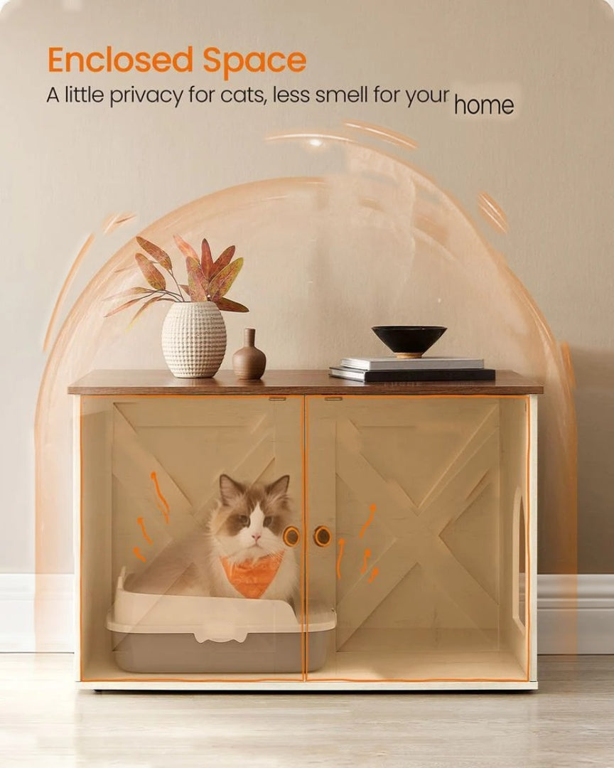 Cat Litter Box Enclosure Furniture Cabinet With Divider 31.5in Wide – product view 30 | Amaraloft