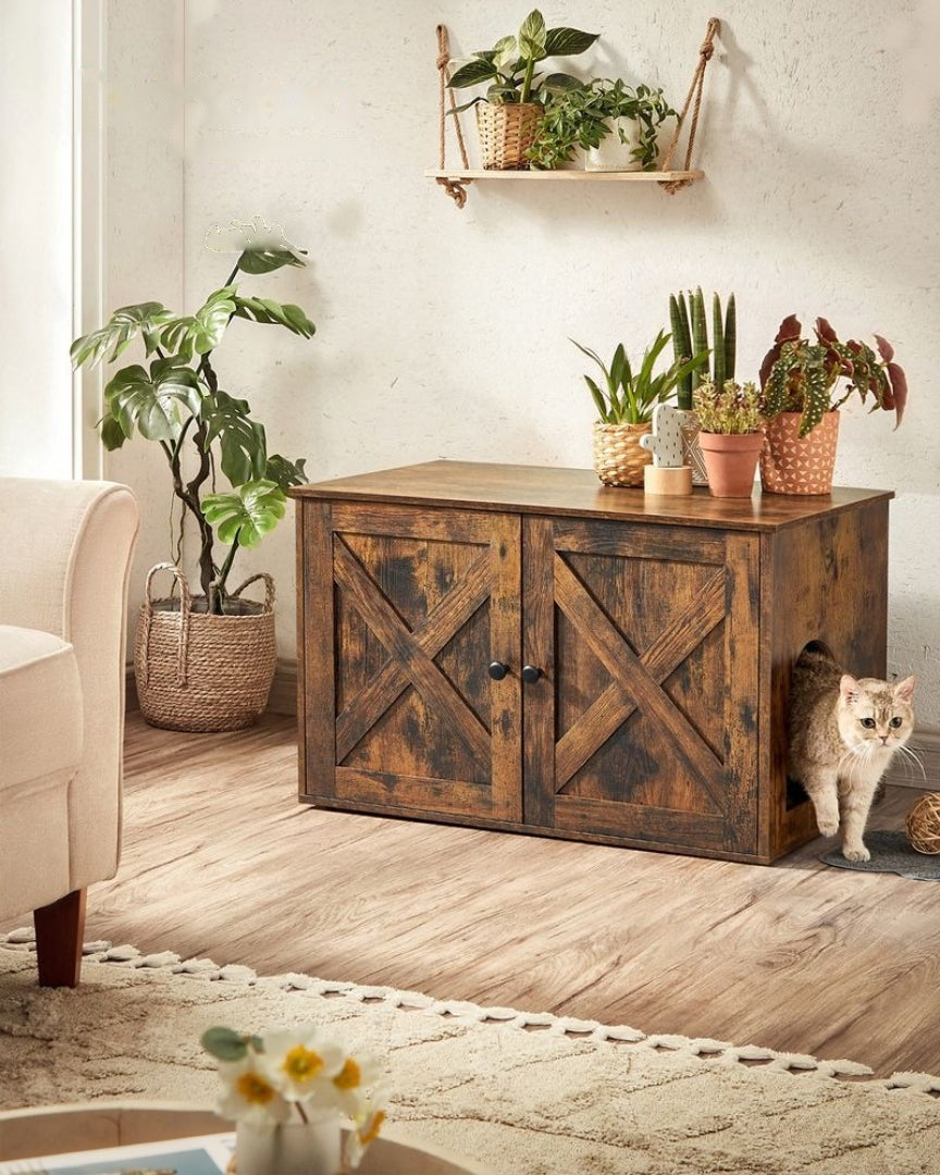 Cat Litter Box Enclosure Furniture Cabinet With Divider 31.5in Wide – product view 33 | Amaraloft