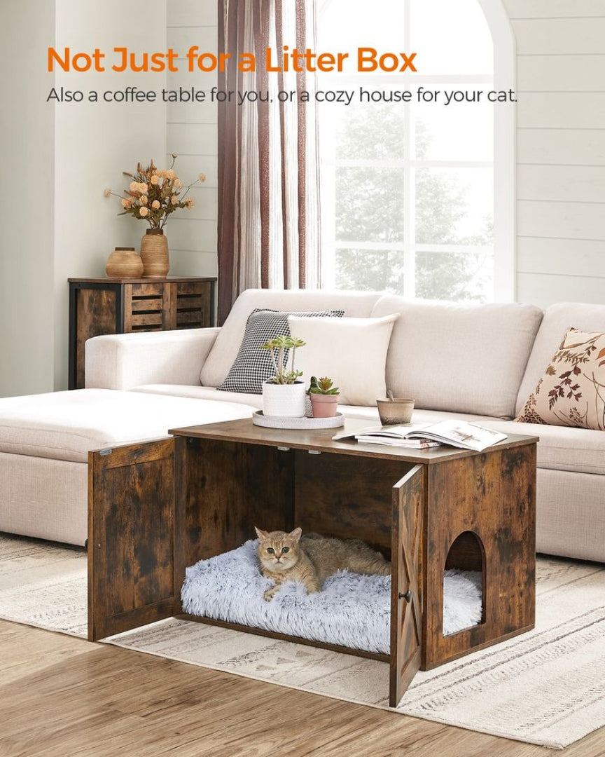Cat Litter Box Enclosure Furniture Cabinet With Divider 31.5in Wide – product view 34 | Amaraloft