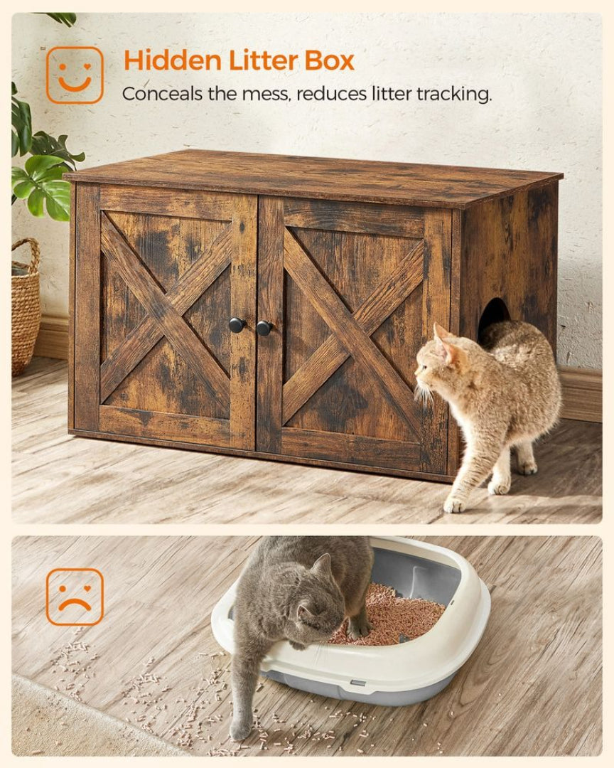 Cat Litter Box Enclosure Furniture Cabinet With Divider 31.5in Wide – product view 35 | Amaraloft