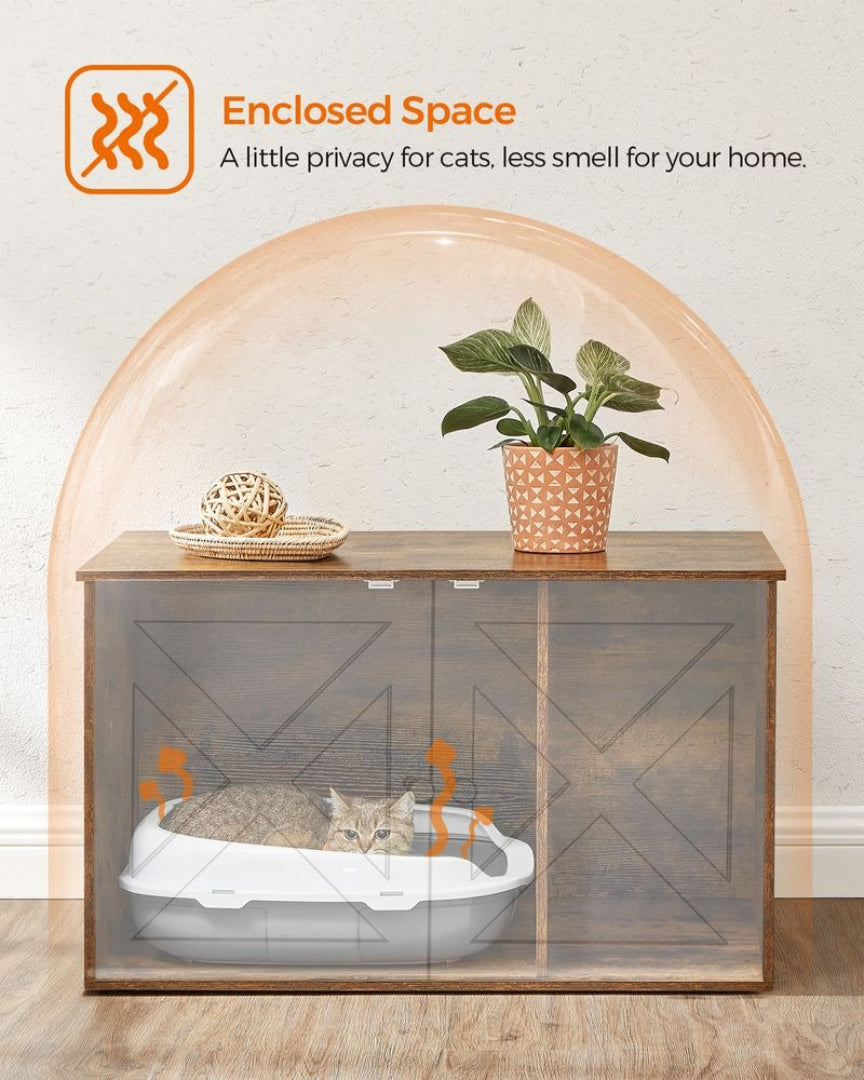 Cat Litter Box Enclosure Furniture Cabinet With Divider 31.5in Wide – product view 36 | Amaraloft