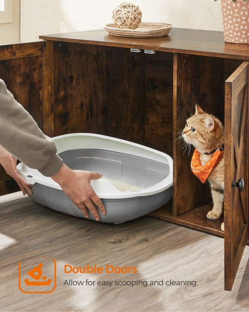 Cat Litter Box Enclosure Furniture Cabinet With Divider 31.5in Wide – product view 38 | Amaraloft