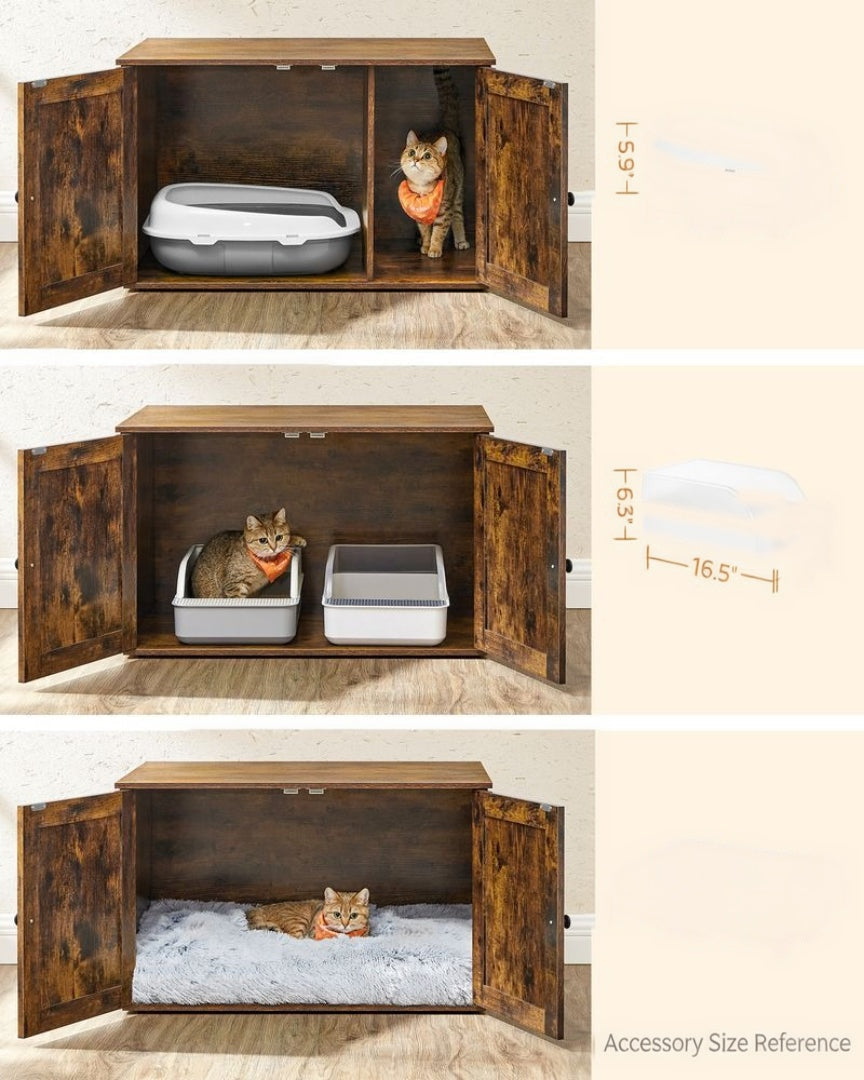 Cat Litter Box Enclosure Furniture Cabinet With Divider 31.5in Wide – product view 39 | Amaraloft