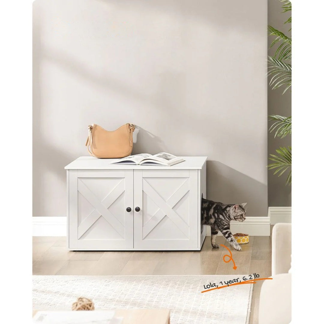 Cat Litter Box Enclosure Furniture Cabinet With Divider 31.5in Wide – product view 40 | Amaraloft