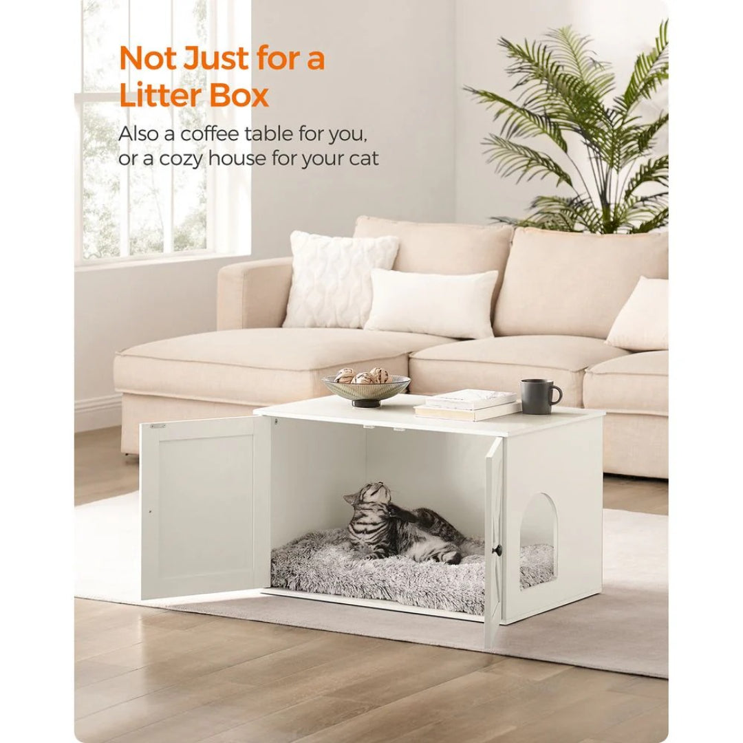 Cat Litter Box Enclosure Furniture Cabinet With Divider 31.5in Wide – product view 41 | Amaraloft