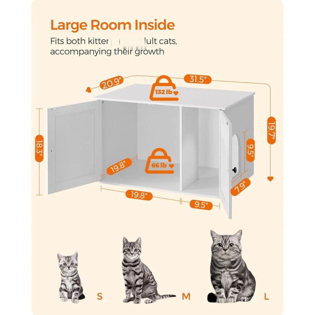 Cat Litter Box Enclosure Furniture Cabinet With Divider 31.5in Wide – product view 44 | Amaraloft
