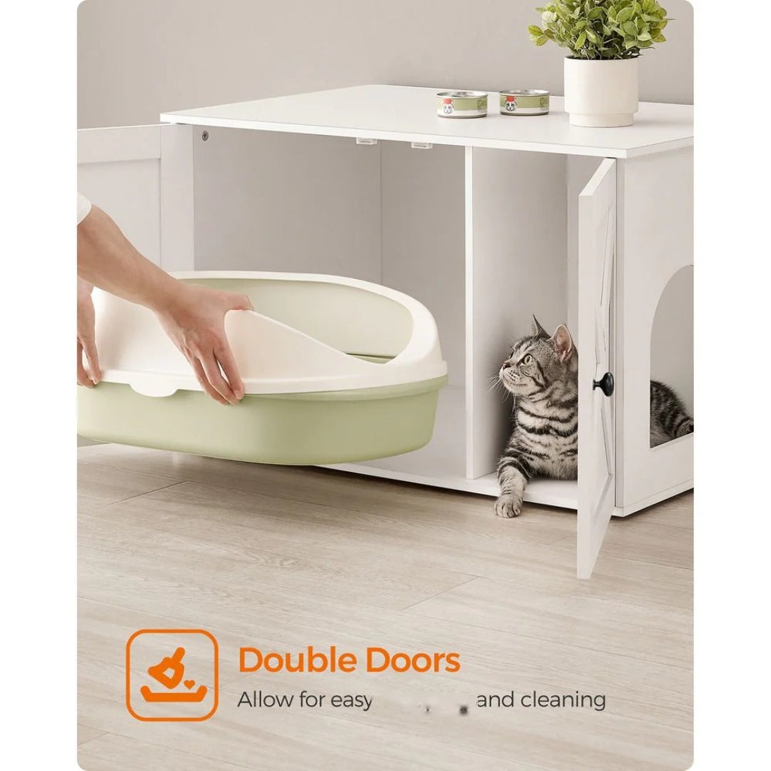 Cat Litter Box Enclosure Furniture Cabinet With Divider 31.5in Wide – product view 45 | Amaraloft