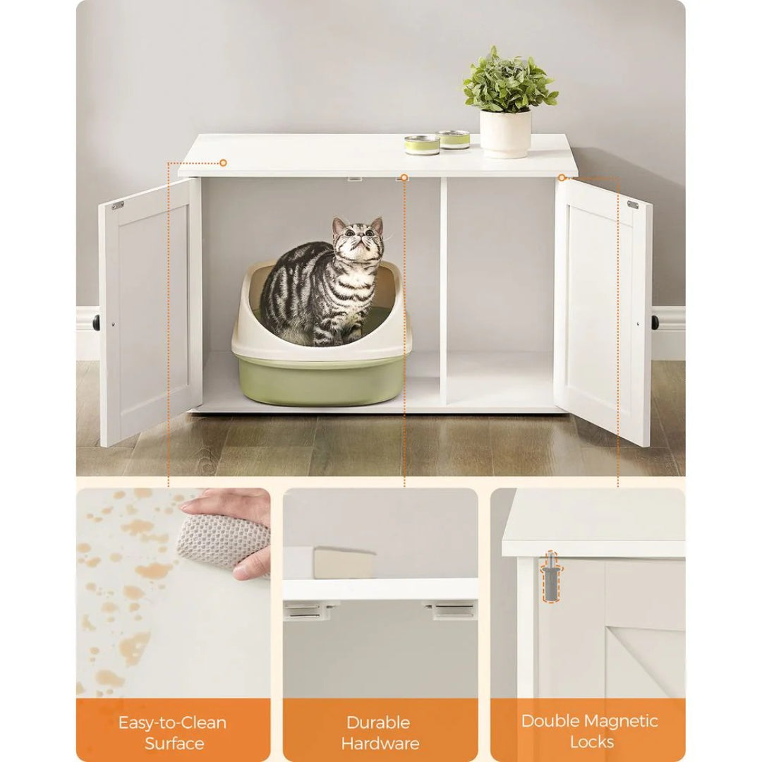 Cat Litter Box Enclosure Furniture Cabinet With Divider 31.5in Wide – product view 46 | Amaraloft