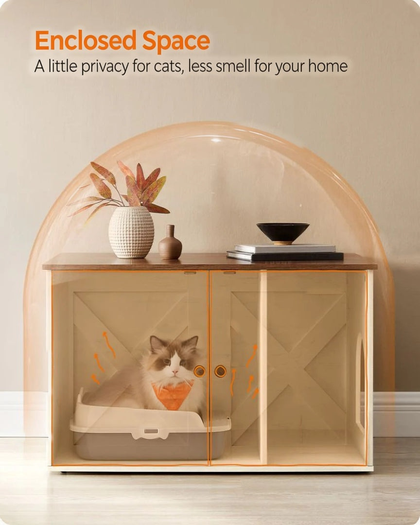 Cat Litter Box Enclosure Furniture Cabinet With Divider 31.5in Wide – product view 49 | Amaraloft