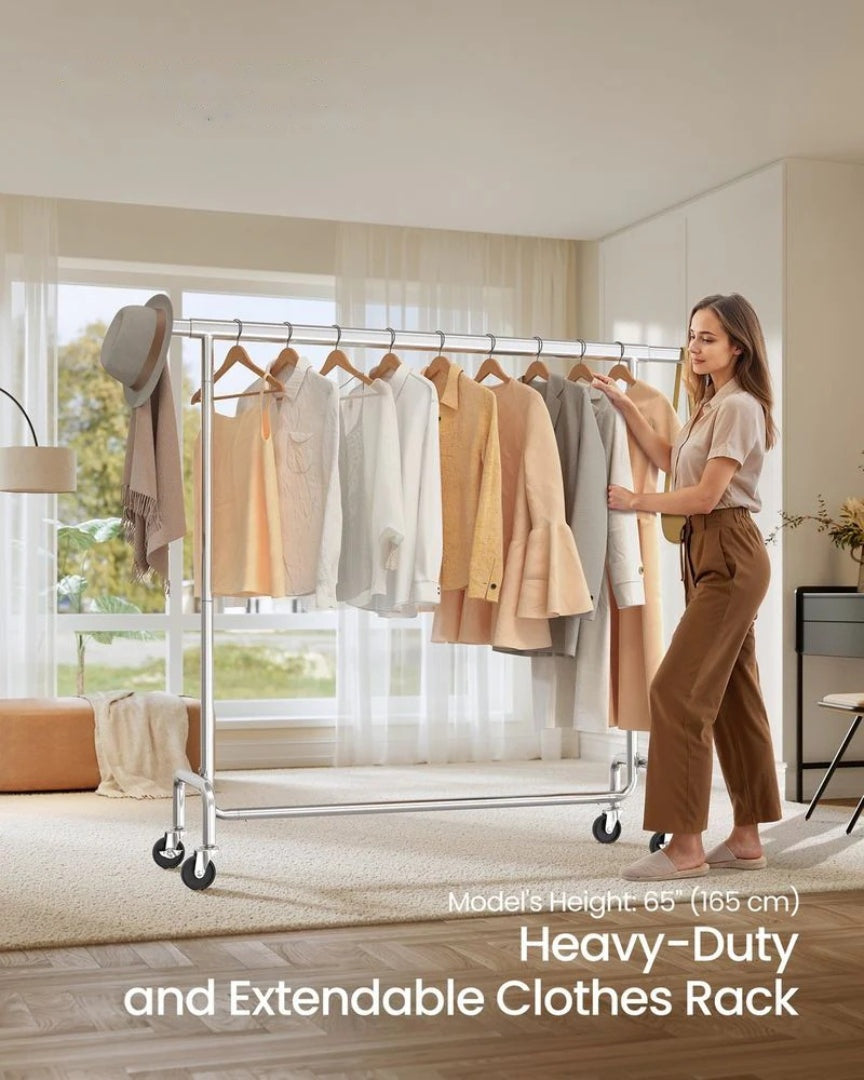 Clothes Rack Heavy Duty Rolling Garment Rack 43.3-59.1in Wide – product view 5 | Amaraloft