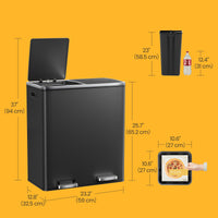 Dual Compartment Kitchen Trash Can With Airtight Hinged Lids - product photo 38