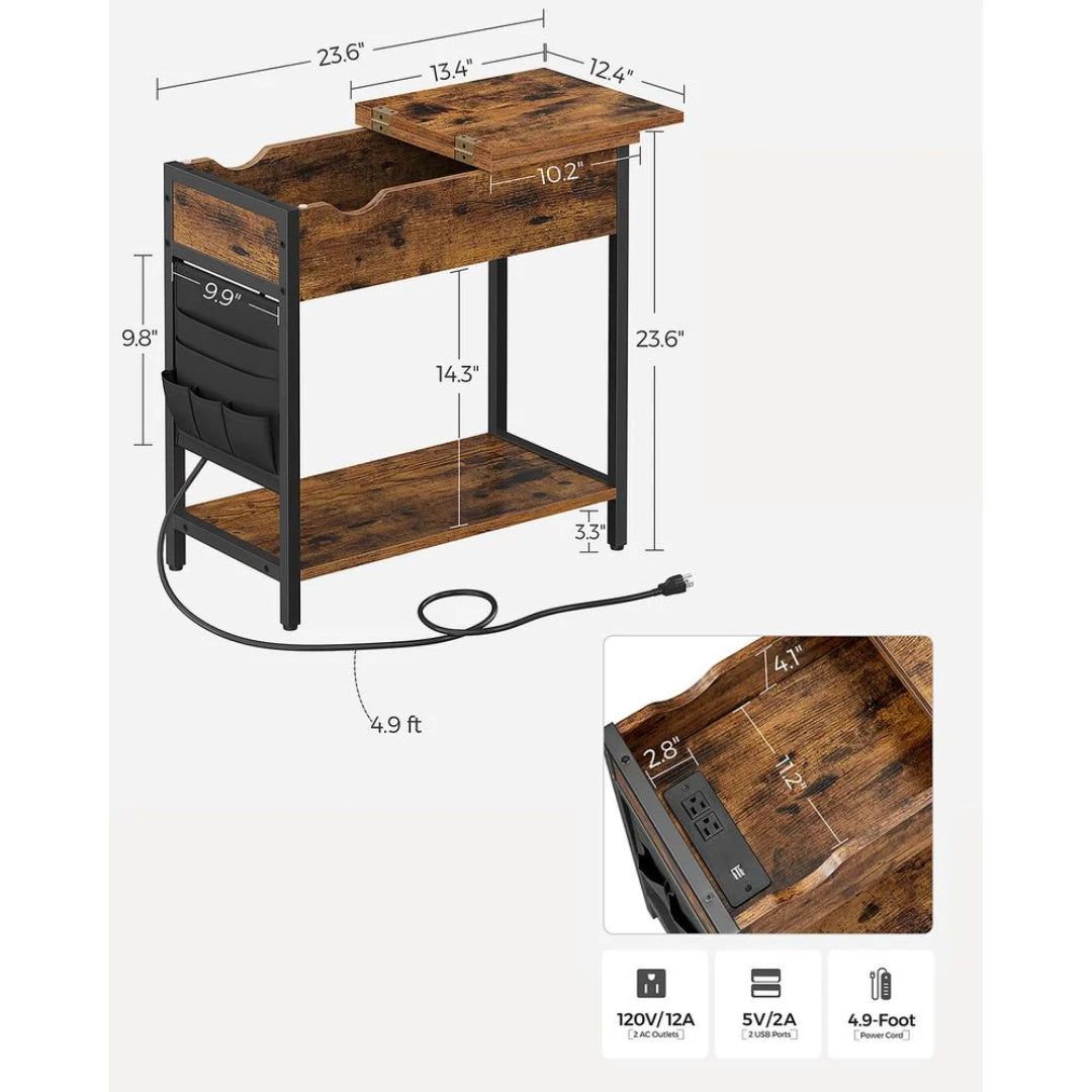 End Table With USB Ports And Power Outlets Storage Shelf – product view 11 | Amaraloft