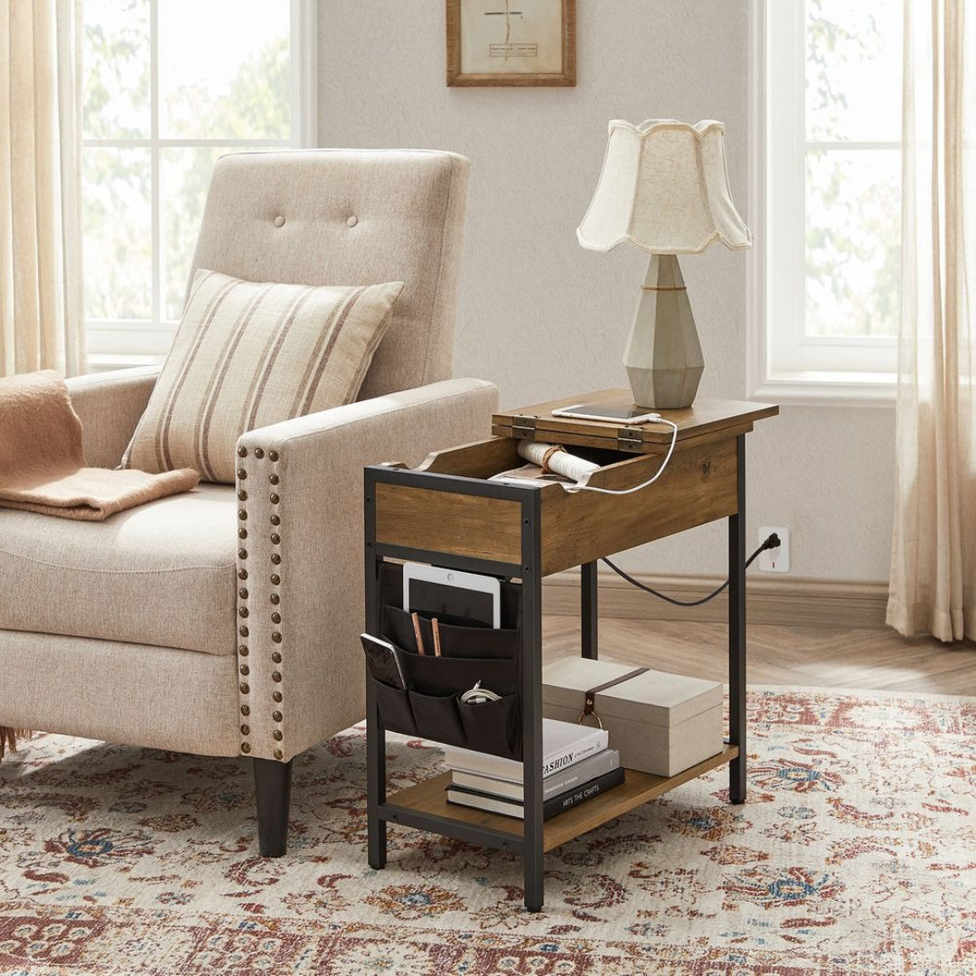 End Table With USB Ports And Power Outlets Storage Shelf – product view 34 | Amaraloft