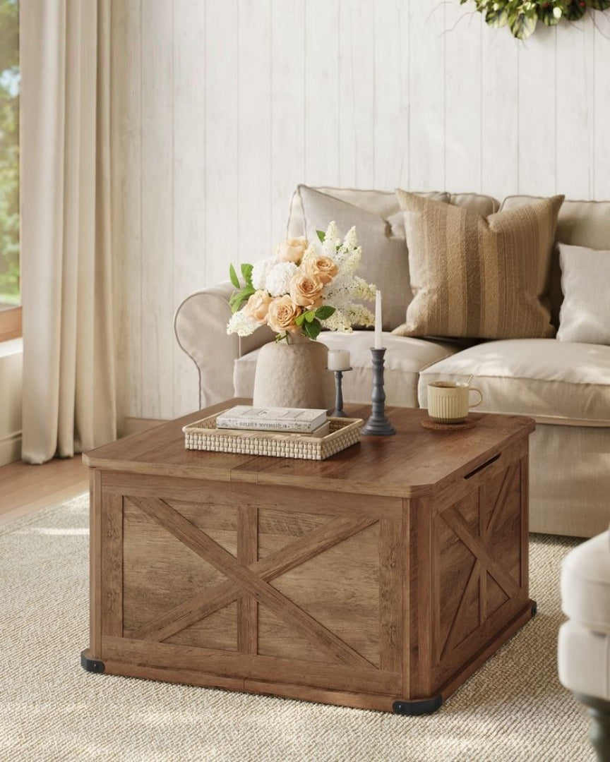Farmhouse Coffee Table with Hidden Storage and Flip Top Lids – product view 9 | Amaraloft