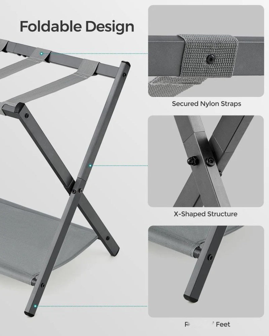 Folding Luggage Rack With Shelf Steel Suitcase Stand – product view 8 | Amaraloft