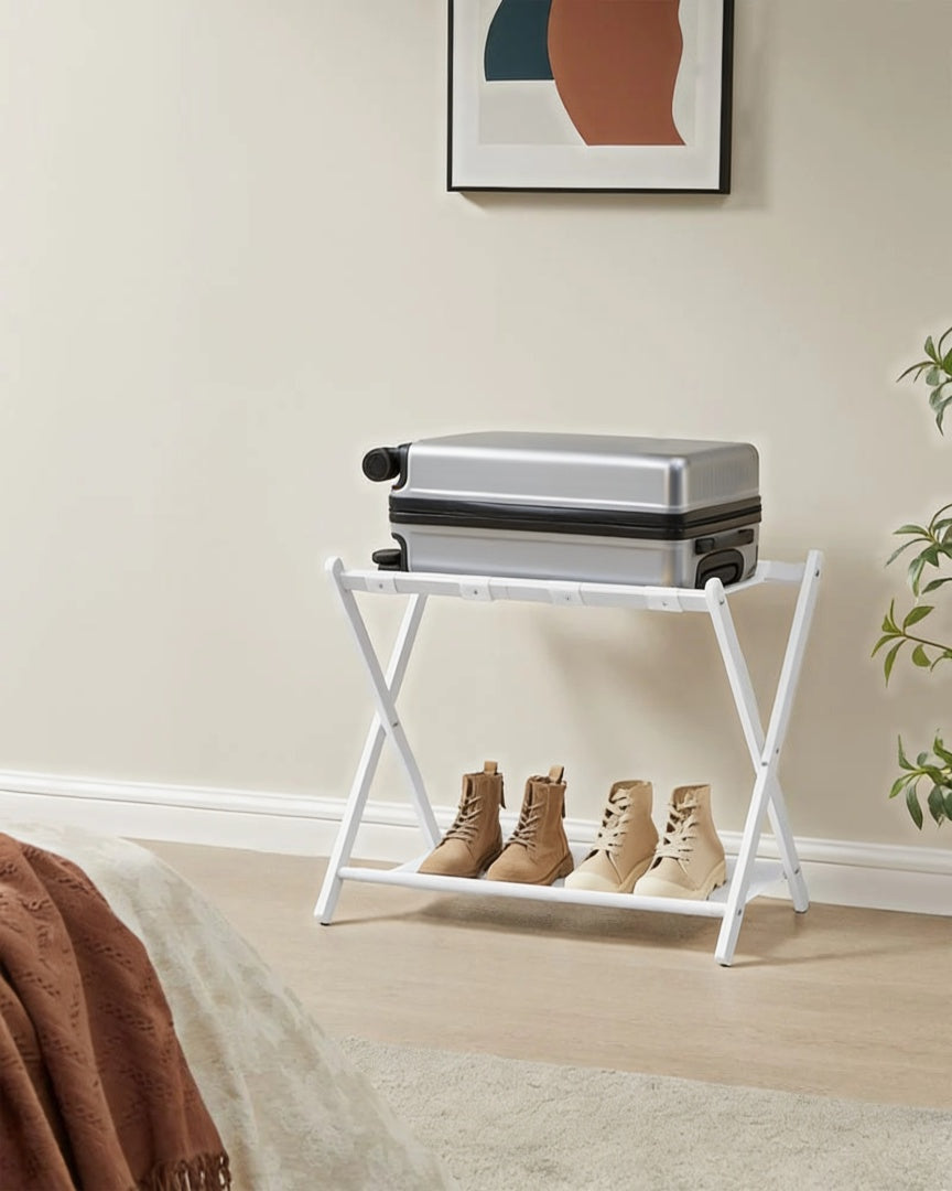 Folding Luggage Rack With Shelf Steel Suitcase Stand – product view 18 | Amaraloft