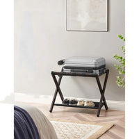 Folding Luggage Rack With Storage Shelf Bamboo Suitcase Stand – product view 6 | Amaraloft