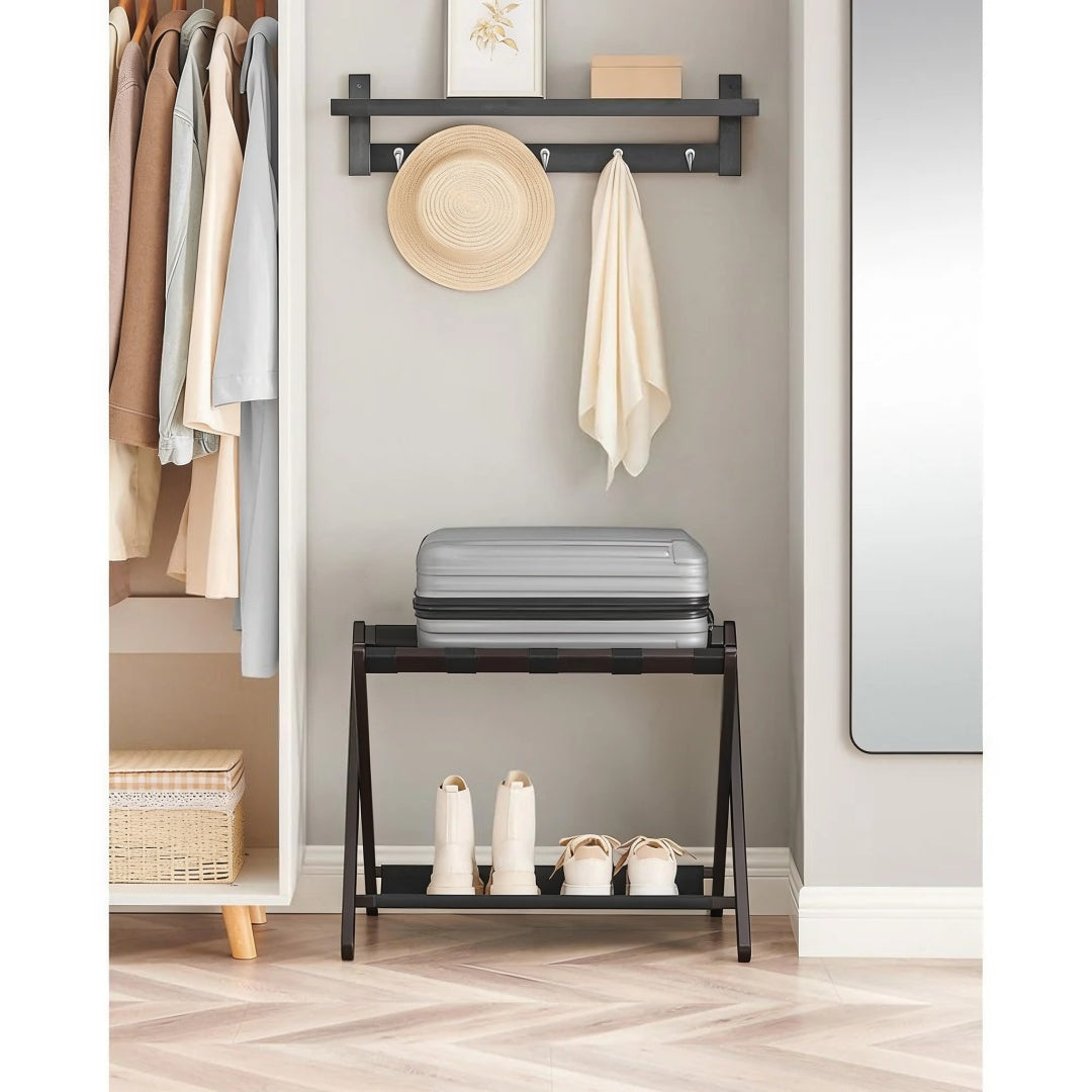 Folding Luggage Rack With Storage Shelf Bamboo Suitcase Stand – product view 12 | Amaraloft