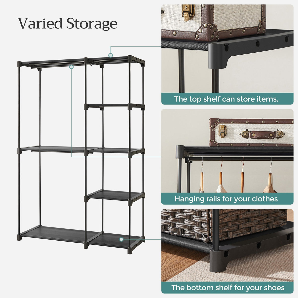 Freestanding Portable Closet With Shelves - product photo 05
