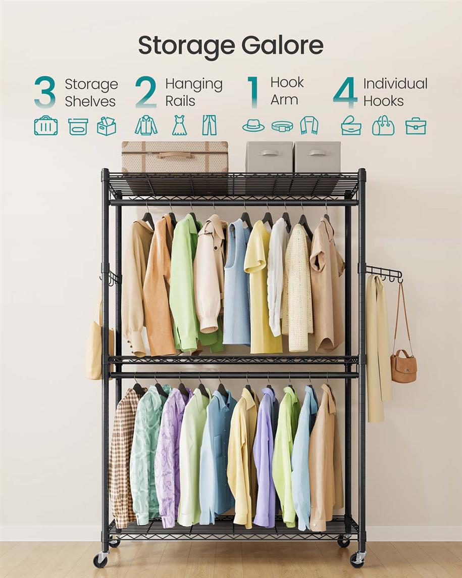 Heavy-Duty Rolling Clothes Rack - product photo 03