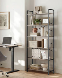 6 Tier Industrial Bookshelf With Steel Frame – product view 4 | Amaraloft