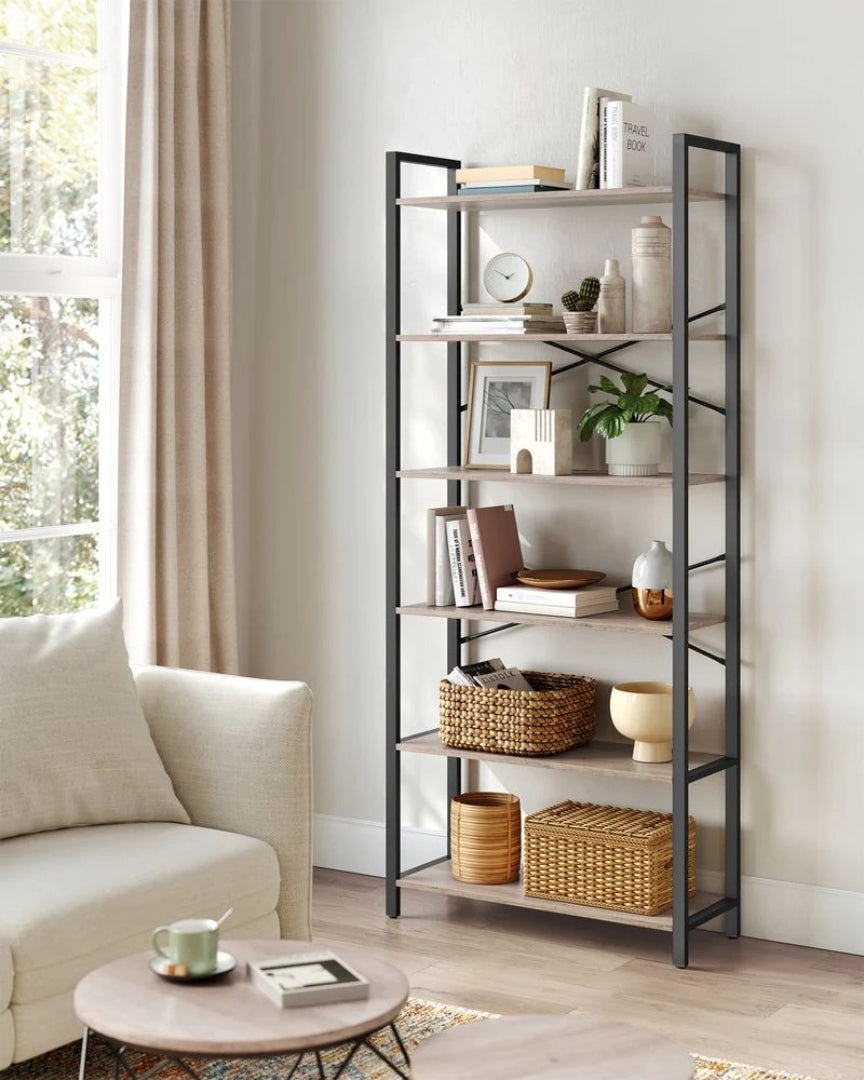 6 Tier Industrial Bookshelf With Steel Frame – product view 5 | Amaraloft