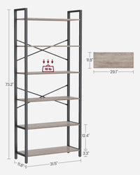 6 Tier Industrial Bookshelf With Steel Frame – product view 8 | Amaraloft