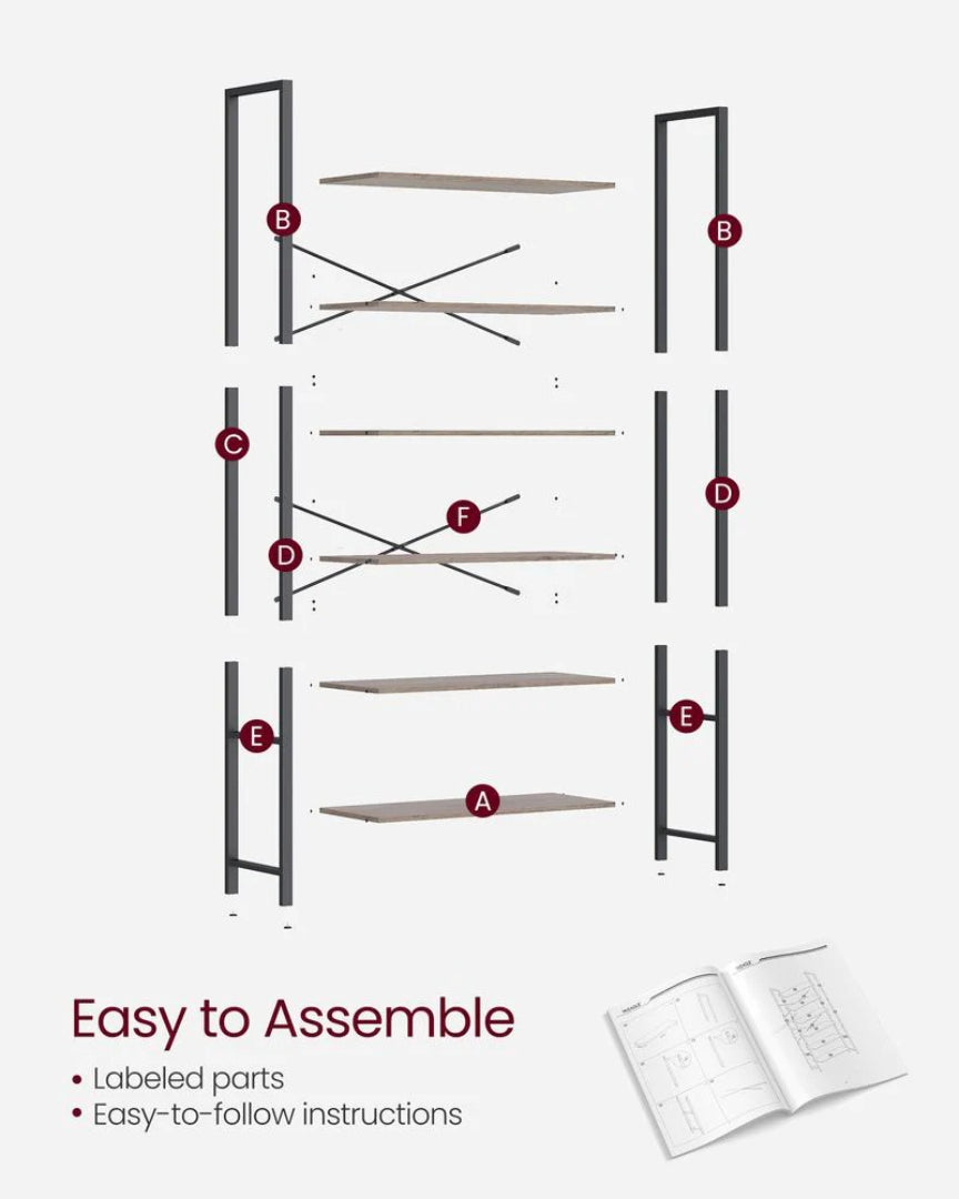 6 Tier Industrial Bookshelf With Steel Frame – product view 11 | Amaraloft