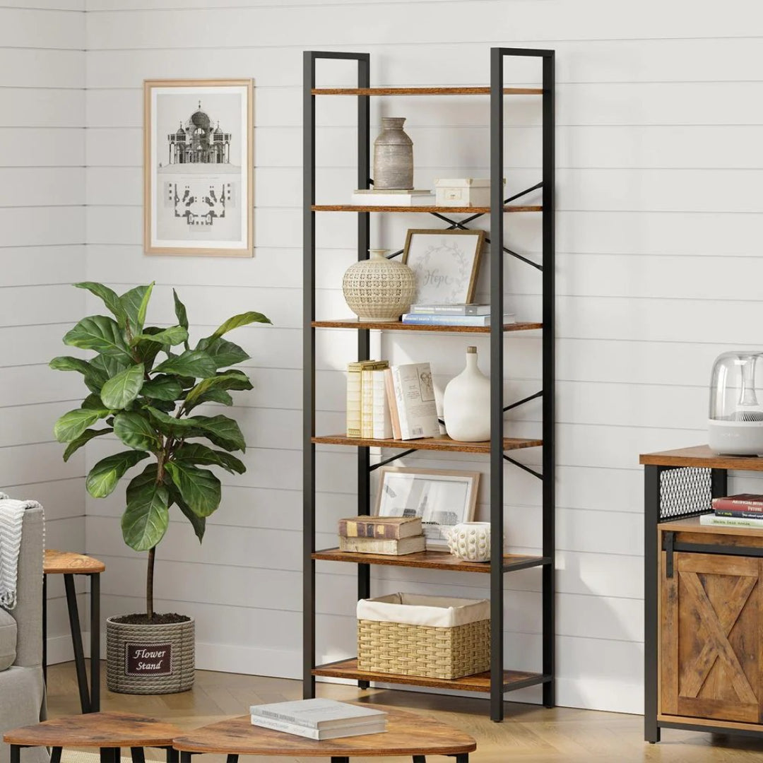 6 Tier Industrial Bookshelf With Steel Frame – product view 13 | Amaraloft