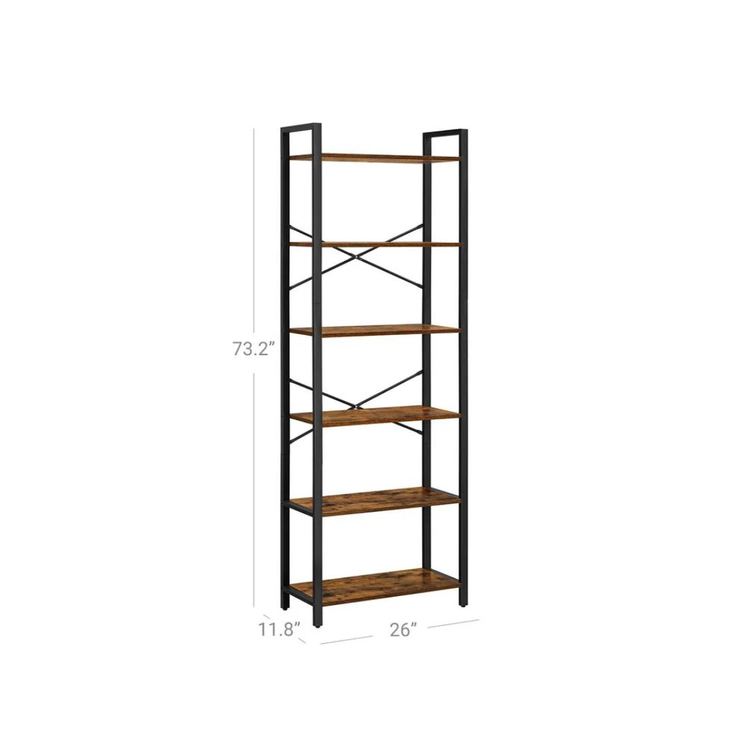 6 Tier Industrial Bookshelf With Steel Frame – product view 14 | Amaraloft