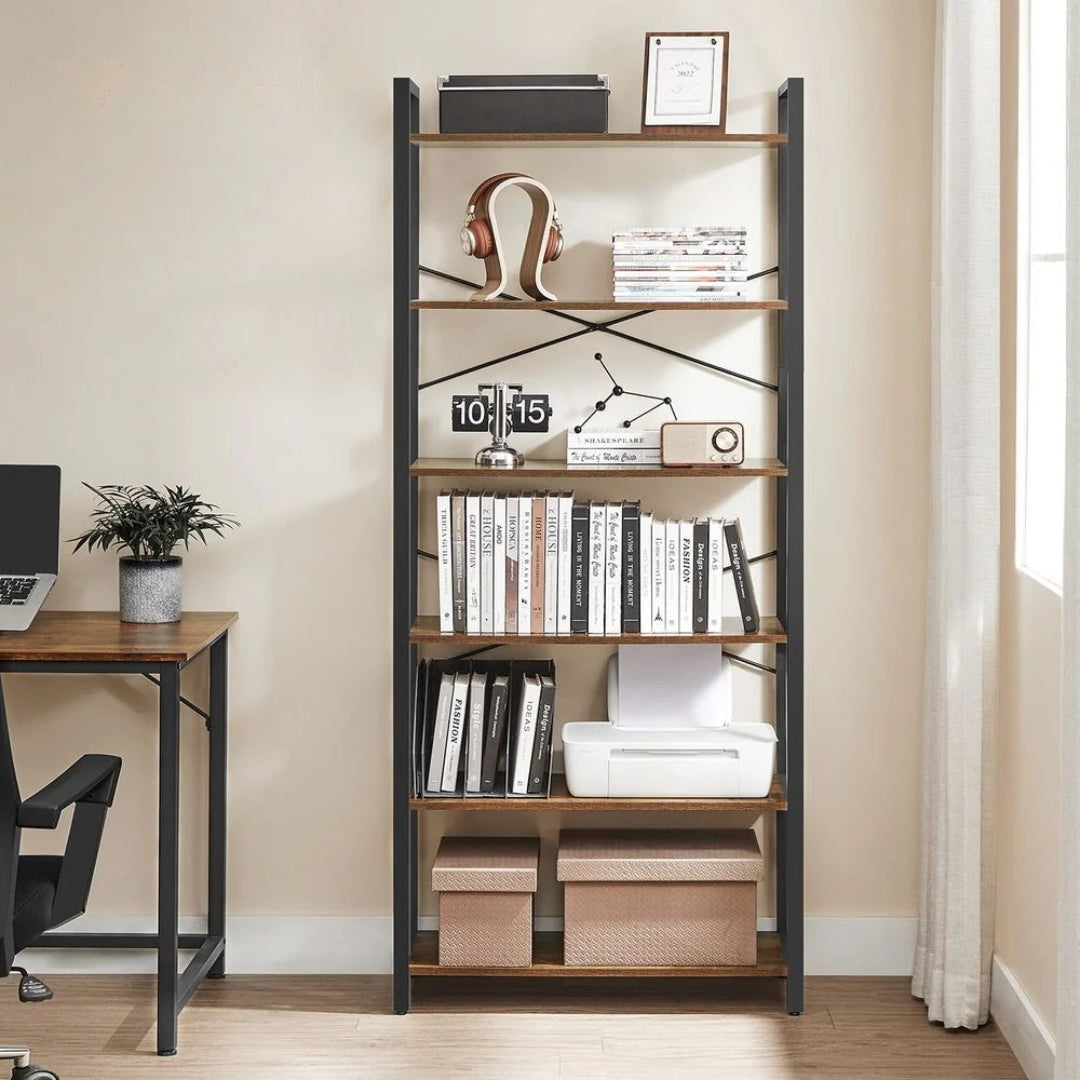 6 Tier Industrial Bookshelf With Steel Frame – product view 15 | Amaraloft