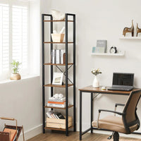 6 Tier Narrow Bookcase With Steel Frame – product view 5 | Amaraloft