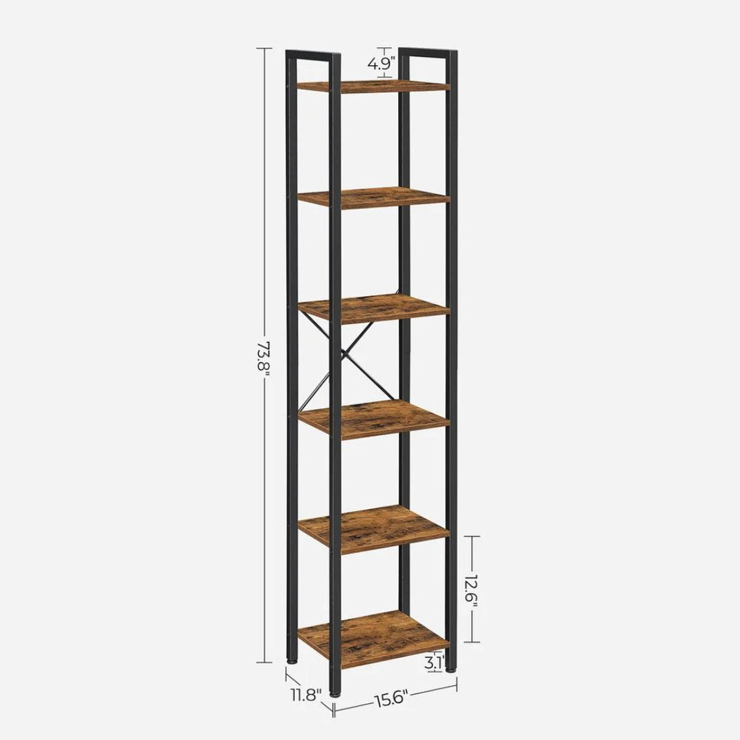 6 Tier Narrow Bookcase With Steel Frame – product view 12 | Amaraloft