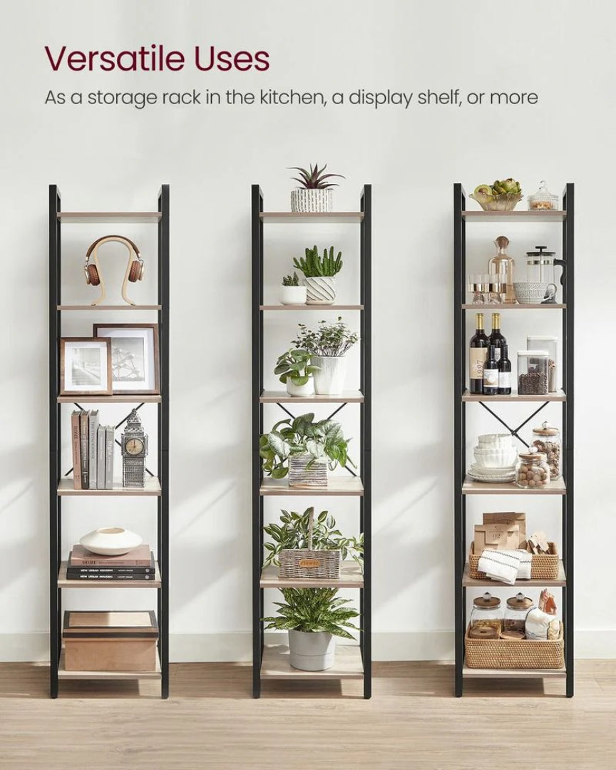 6 Tier Narrow Bookcase With Steel Frame – product view 13 | Amaraloft
