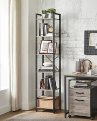 6 Tier Narrow Bookcase With Steel Frame – product view 14 | Amaraloft