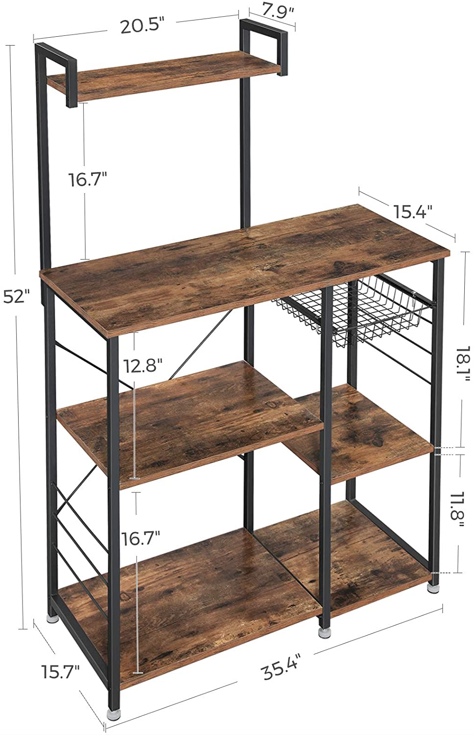 Industrial Brown Baker’s Rack With Shelves - product photo 08