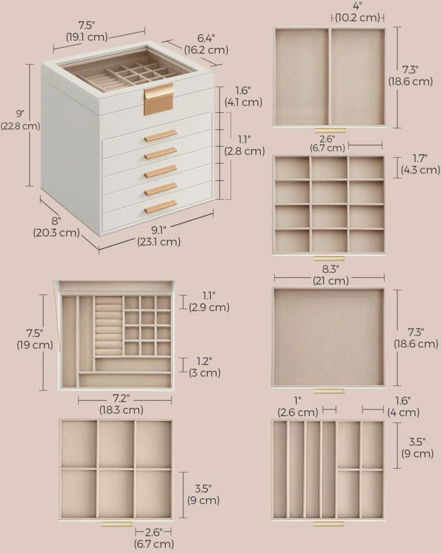 Jewelry Box Organizer With Glass Lid 2 To 6 Layer Storage – product view 33 | Amaraloft