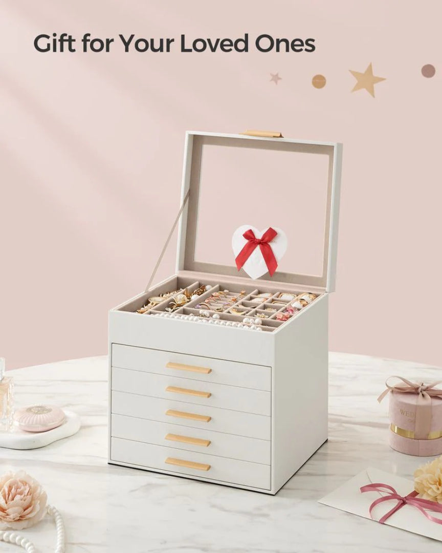 Jewelry Box Organizer With Glass Lid 2 To 6 Layer Storage – product view 34 | Amaraloft