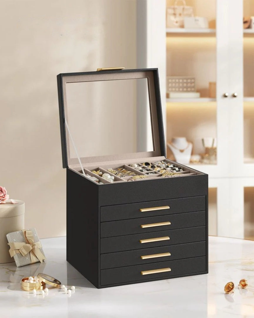 Jewelry Box Organizer With Glass Lid 2 To 6 Layer Storage – product view 40 | Amaraloft